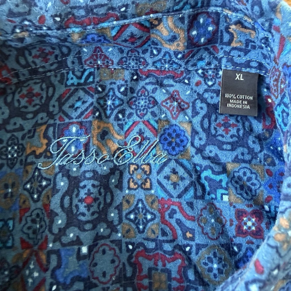 Tasso Elba Geo Design Shirt Mens XL Blue Long Sleeve Button Up Patterned Casual - Picture 4 of 9